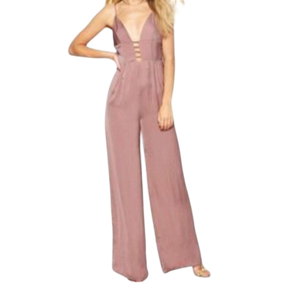 Asos Nwt 25y Women Mauve Satin Wide Leg Jumpsuit Strappy V-Neck Open Back Size 6